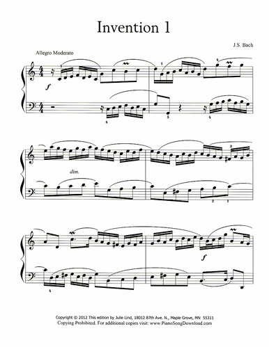 Bach Invention 1: free piano sheet music