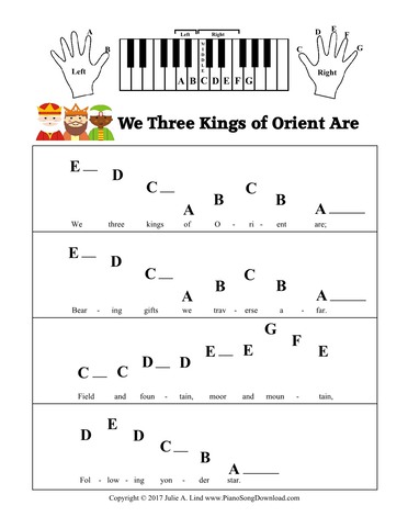 We Three Kings of Orient Are - Pre-Staff with letters Christmas Music