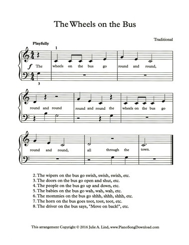 piano music bus wheels sheet easy lyrics songs pdf guitar pianosongdownload lessons play piece print buses notes song tabs printable