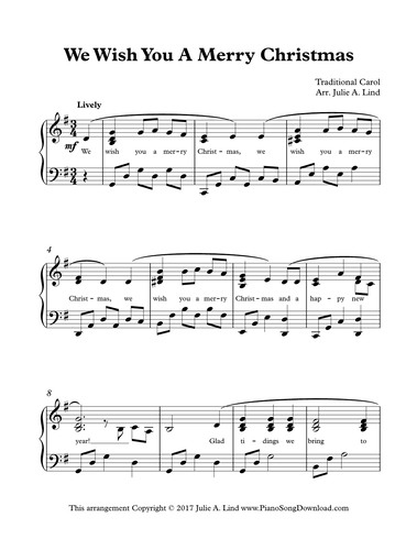 We Wish You A Merry Christmas: free intermediate piano sheet music with lyrics