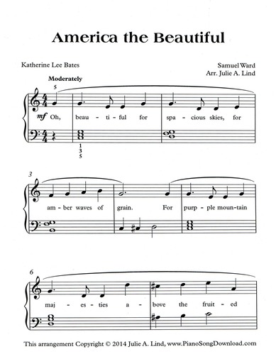 America The Beautiful Free Level 2 Piano Sheet Music For Later Beginners