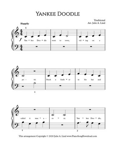 Yankee Doodle Full Version Free Easy Piano Sheet Music