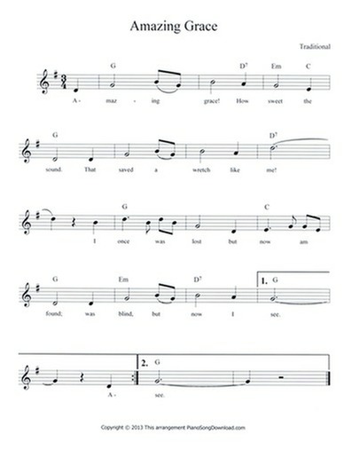 Amazing Grace Free Lead Sheet With Melody Lyrics And Chords