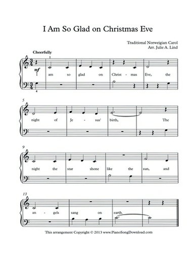 I Am So Glad on Christmas Eve Free Piano Music