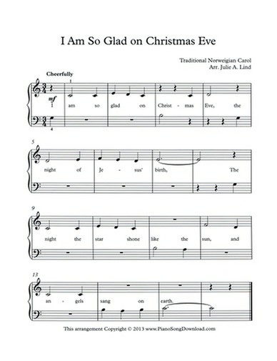 I Am So Glad on Christmas Eve Free Piano Music