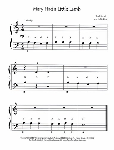 Mary Had A Little Lamb: Free Piano Sheet Music