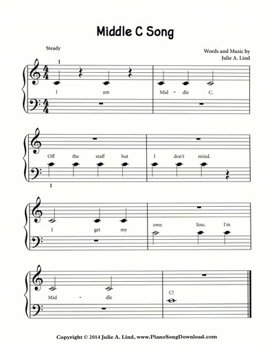 Middle C Song Free Beginning Piano Sheet Music With Lyrics