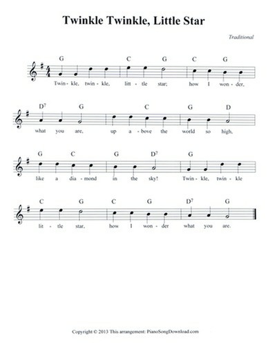 Twinkle Twinkle Little Star: free lead sheet with melody, chords and lyrics