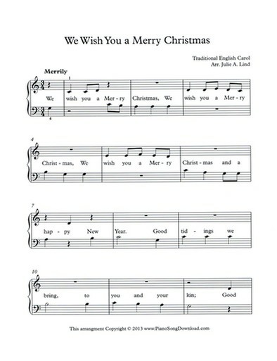 We Wish You A Merry Christmas: free easy Christmas piano sheet music with lyrics
