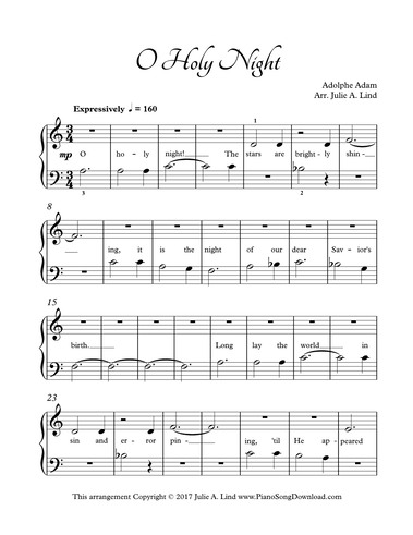 O Holy Night: free easy piano Christmas sheet music with lyrics