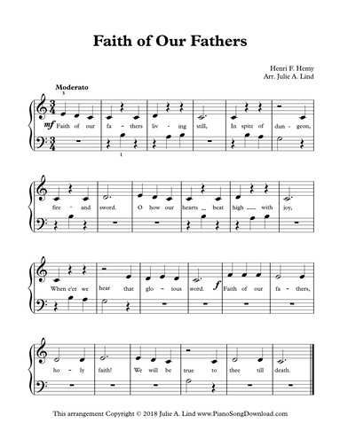 Faith Of Our Fathers Free Easy Hymn Sheet Music With Lyrics