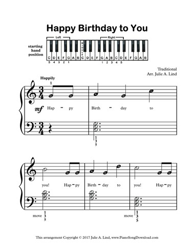 Happy Birthday with letters and chords: free easy piano ...