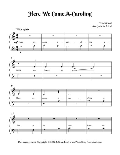 here we come a caroling free downloadable sheet music
