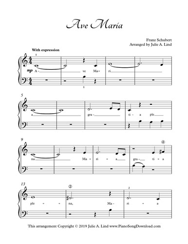 Ave Maria Simplified Piano Solo Sheet Music With Latin Lyrics