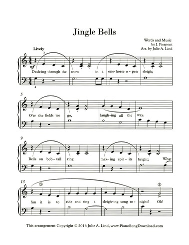 Jingle Bells Piano Sheet Music, Easy with Lyrics [PDF]