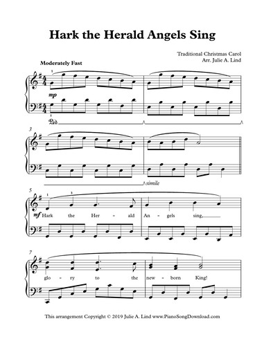 Hark The Herald Angels Sing Intermediate Christmas Piano Sheet Music With Lyrics