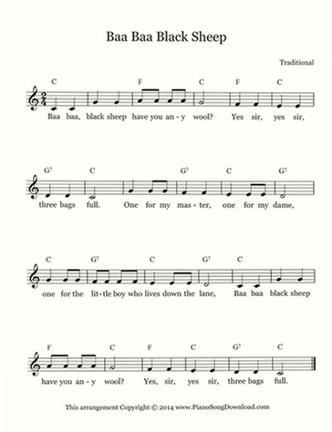 Baa Baa Black Sheep: Free Lead Sheet with melody, lyrics and chords