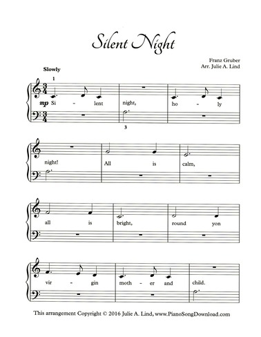 Silent Night - free easy Christmas piano sheet music with lyrics