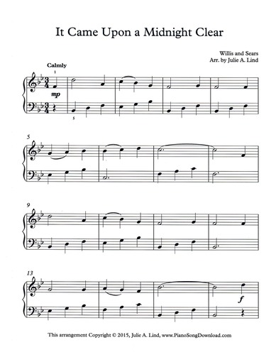 It Came Upon A Midnight Clear Free Early Intermediate Piano Christmas Sheet Music