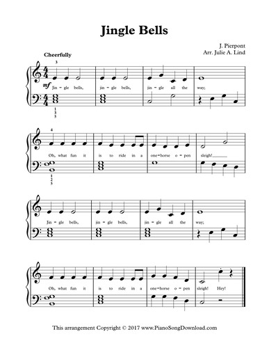 Jingle Bells Piano Sheet Music, Easy with Lyrics [PDF]