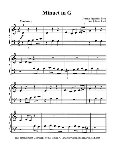 Minuet in G Major Simplified piano J.S. Bach Christian Petzold
