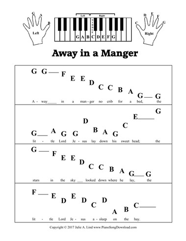 Away in a Manger, pre-staff Christmas piano sheet music