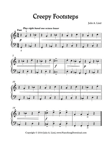 Creepy Footsteps, Free Level 2 printable Halloween Song for piano