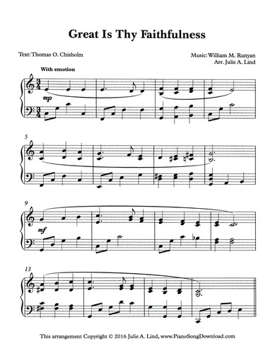 Great is Thy Faithfulness: free intermediate hymn piano sheet music