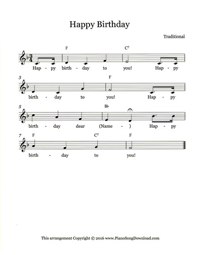 Happy Birthday Free Lead Sheet With Melody Lyrics And Chords