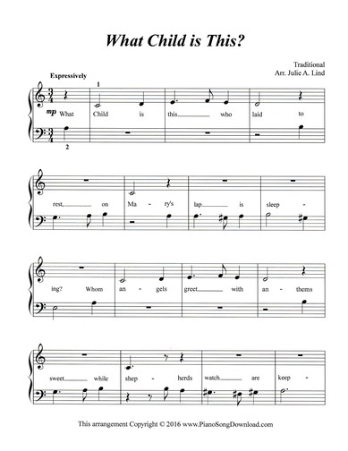 What Child is This, Free Level 2 Piano Christmas sheet music with lyrics