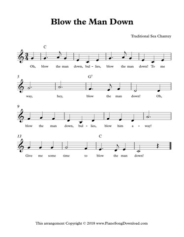 Blow The Man Down Free Lead Sheet With Melody Lyrics And Chords