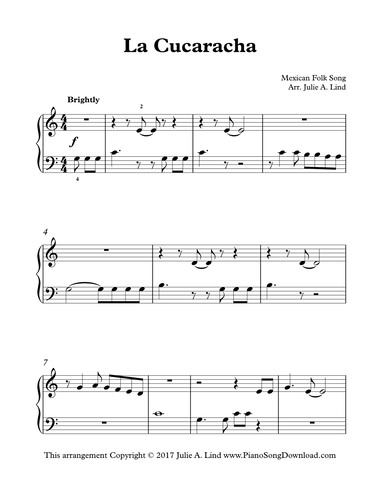 Accordion Free Sheet Music: La Cucaracha •